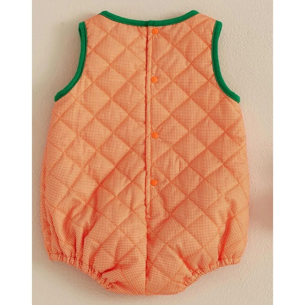 Nouveau Toddler Quilted Pumpkin Romper Halloween Costume Orange Green 2-3 Years - Picture 2 of 5